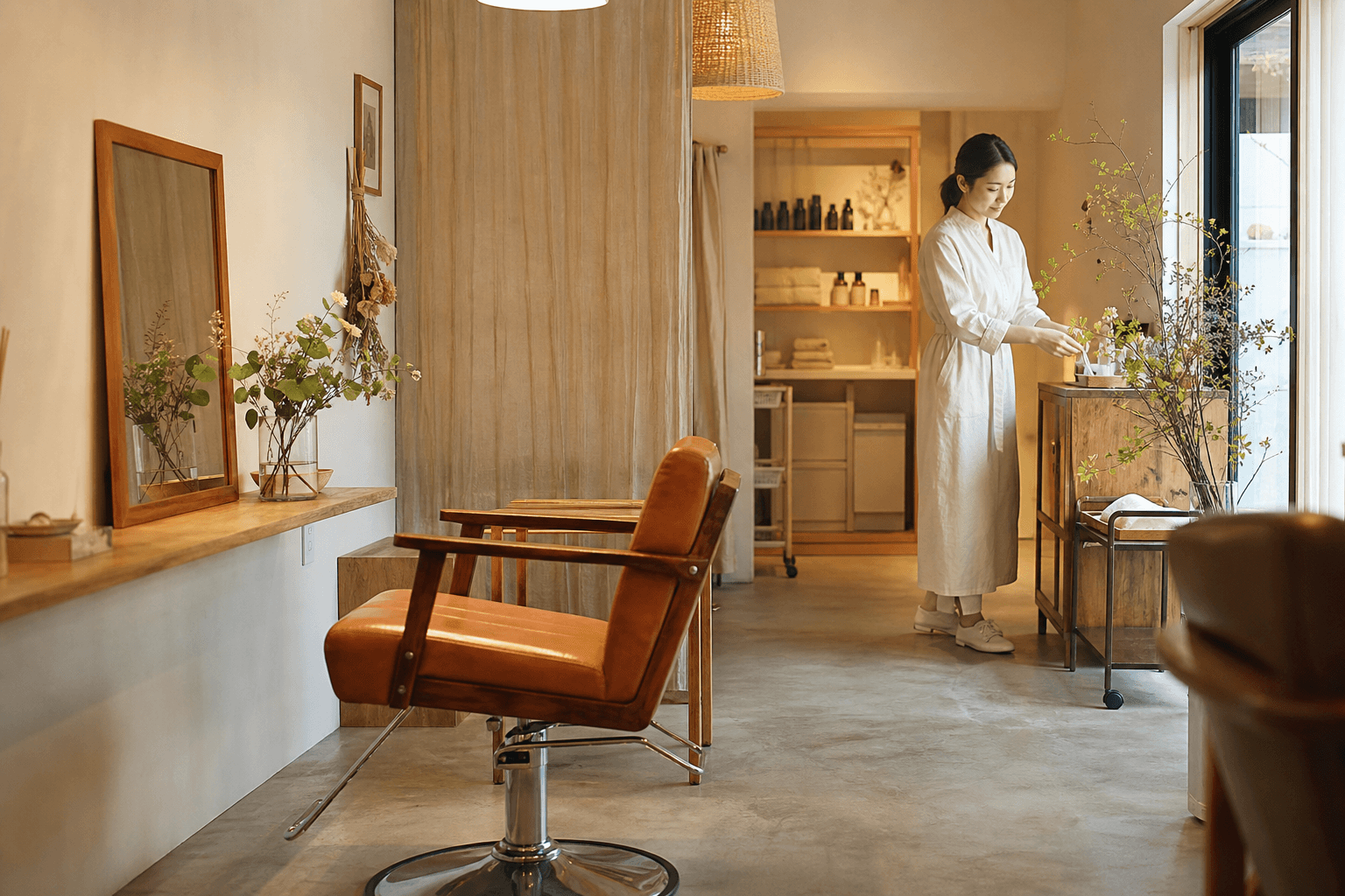 自然光の入るサロン店内